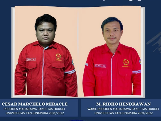 Selamat dan sukses kepada Saudara Cesar Marchelo Miracle & Muhammad Ridho Hendrawan sebagai Presiden Mahasiswa dan Wakil Presiden Mahasiswa Fakultas Hukum Universitas Tanjungpura Periode 2021-2022