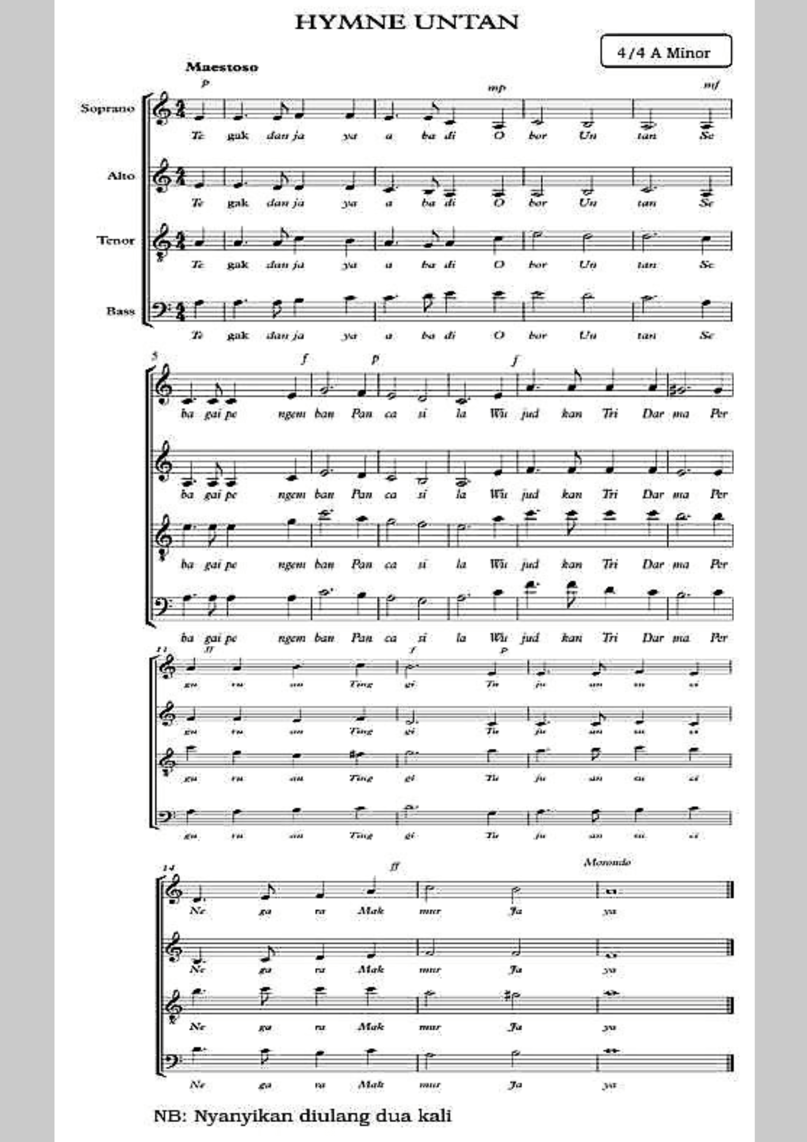 Partitur Hymne Universitas Tanjungpura