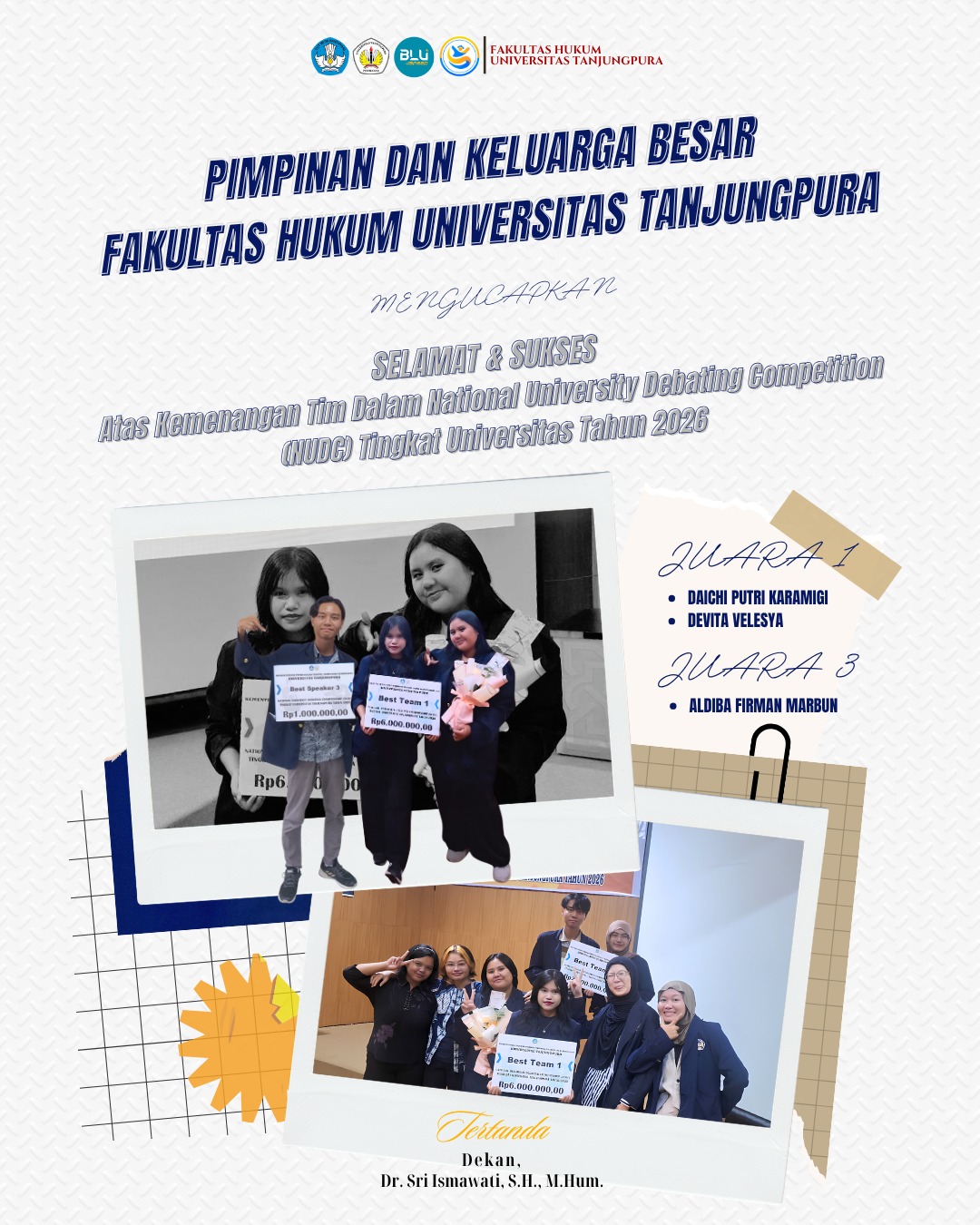 Juara 1 & Juara 3 dalam National University Debating Competition (NUDC) Tingkat Universitas Tahun 2026